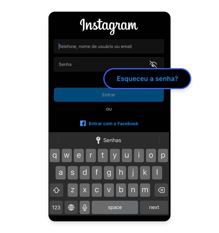 Esqueceu a senha do instagram