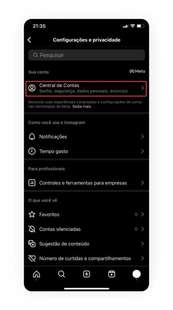 Central de Contas Instagram