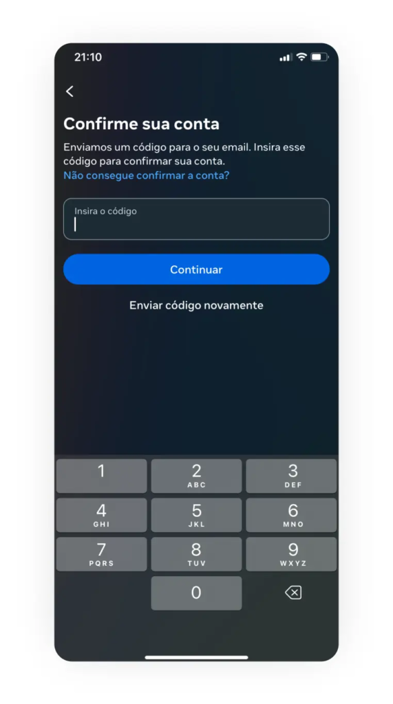 código verificação Instagram