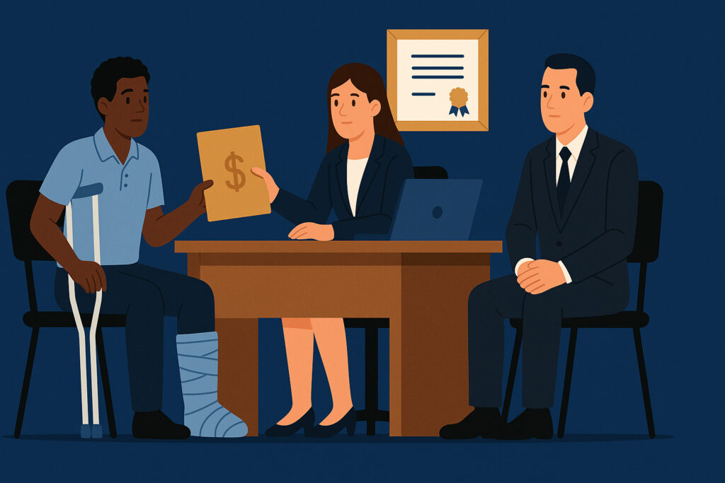 trabalhador recebendo indenização por acidente de trabalho
