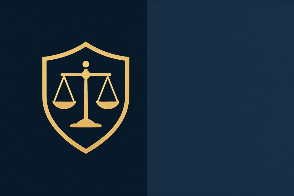 O que é blindagem trabalhista: balança da justiça e escudo, representando proteção legal