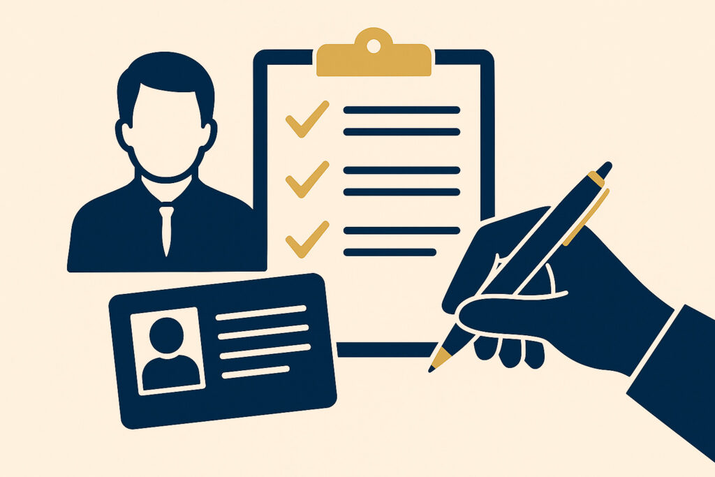 Ilustração representando casos reais de informalidade com trabalhador, checklist e identificação