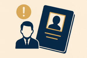 Ilustração de trabalhador com carteira de trabalho em branco e símbolo de alerta, representando informalidade