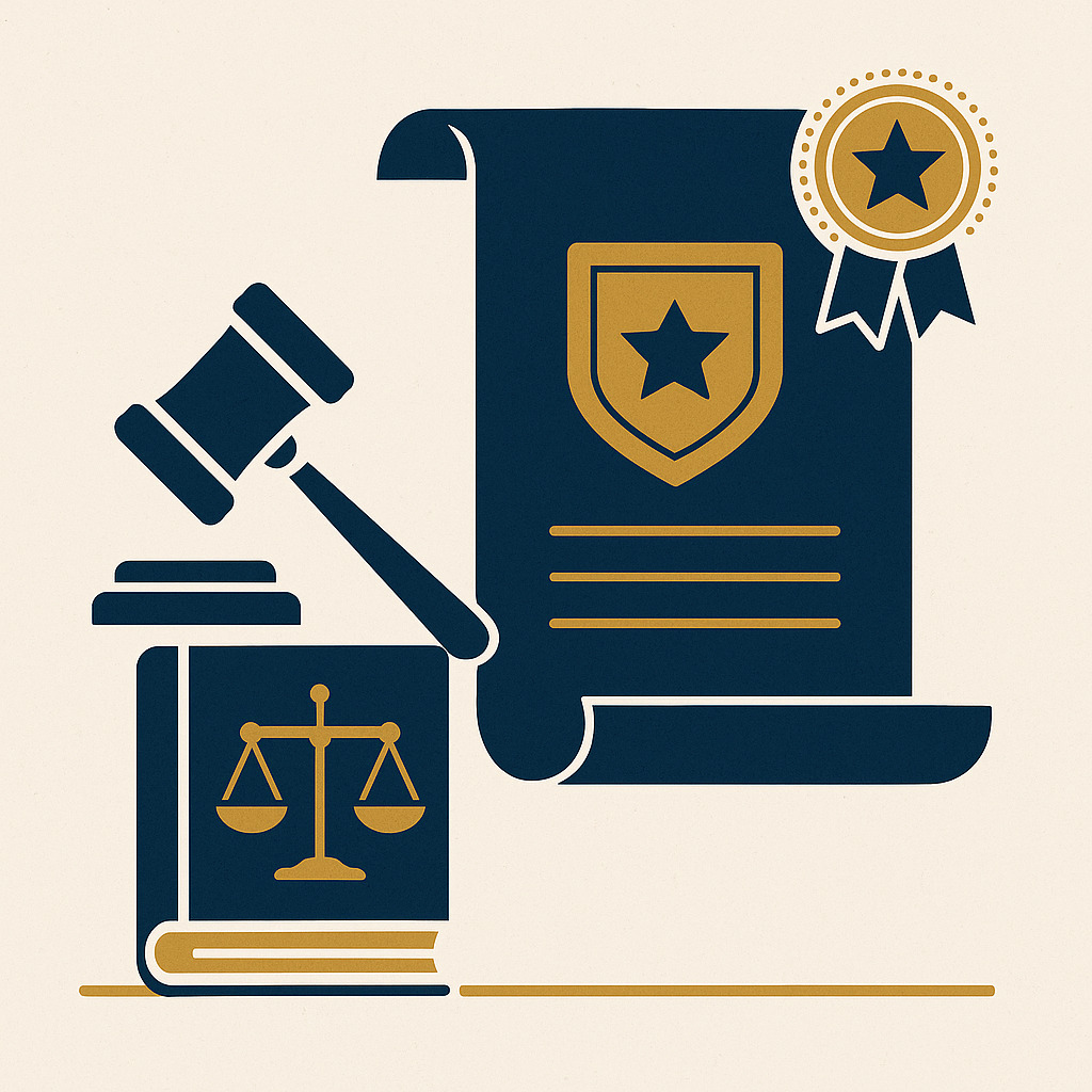 Uso indevido de imagem: martelo, livro e pergaminho com medalha, referência a CF, Código Civil e LGPD.”