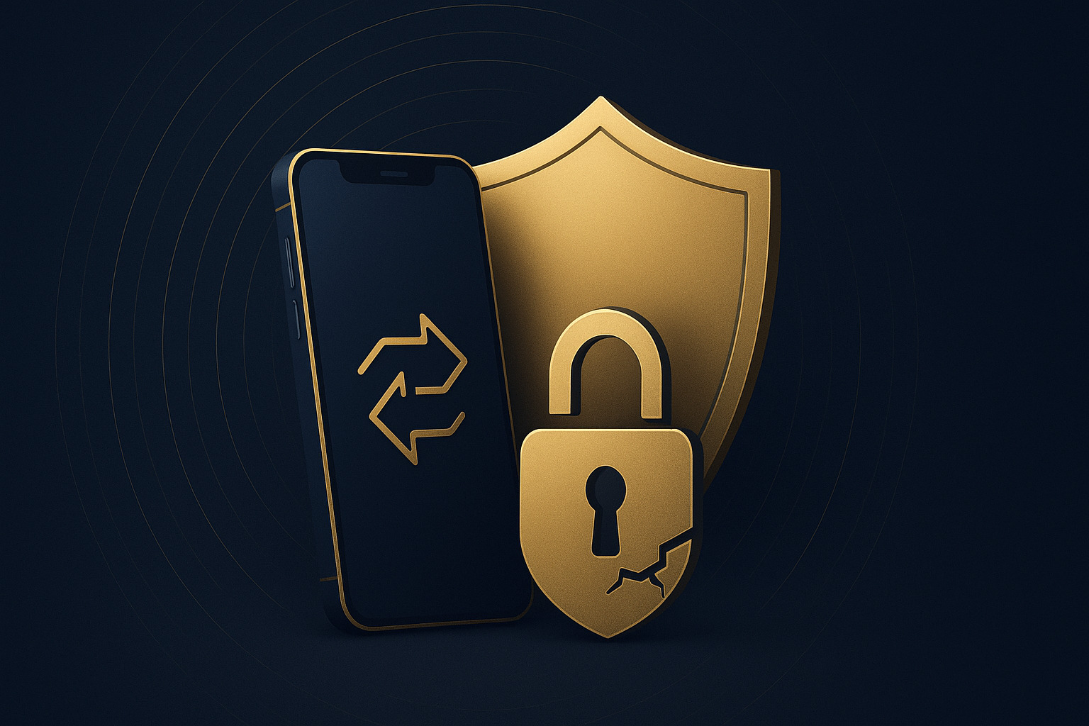 Smartphone com cadeado quebrado diante de escudo dourado; golpe do pix processar banco, falha de segurança e defesa jurídica